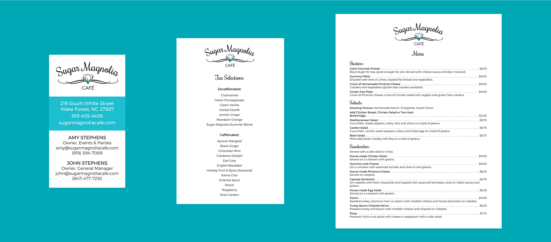 Sugar Magnolia Cafe Print menu and business card