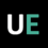 Urban Emu Logo - White And Turquoise Sans-serif UE On Black Background