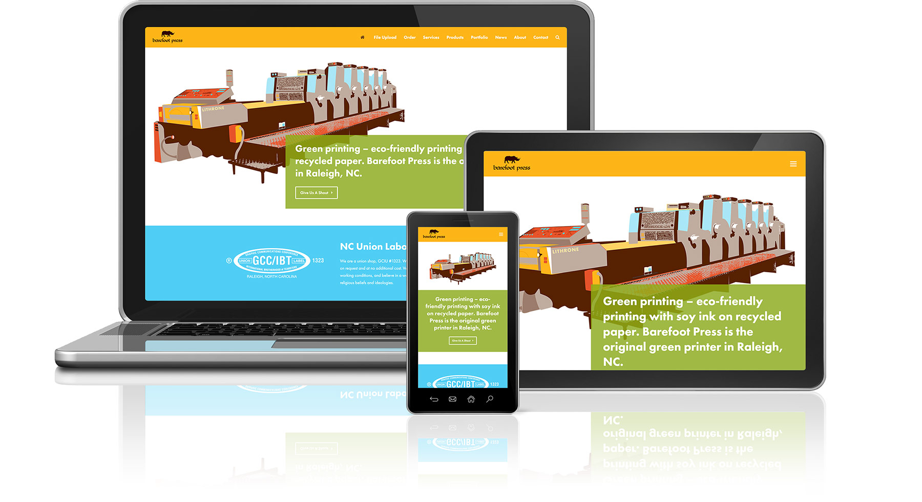 Barefoot Press Website - Desktop, Tablet, and Smartphone devices with website on screens