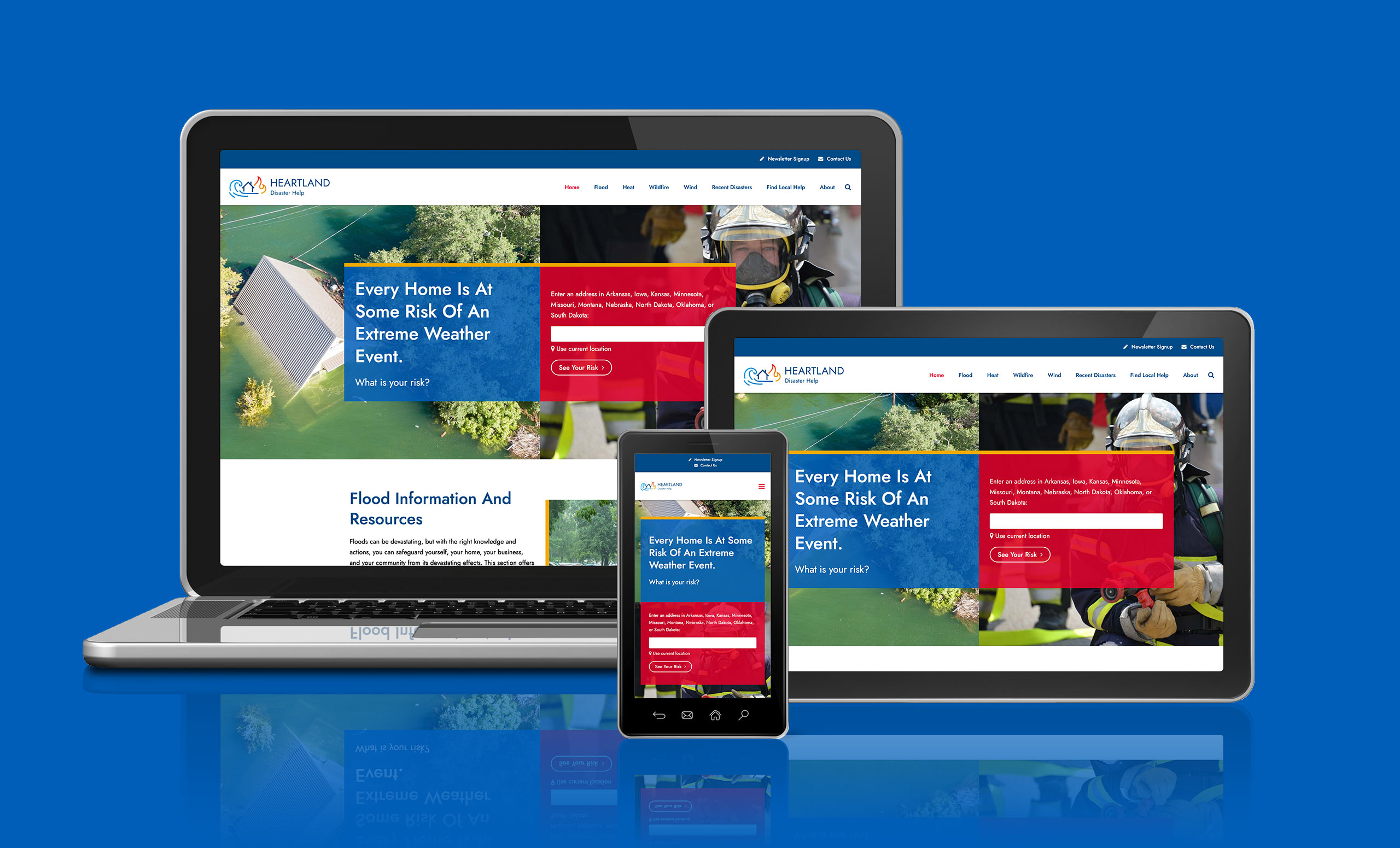 Heartland Disaster Help Website - Desktop, Tablet, and Smartphone devices with website on screens