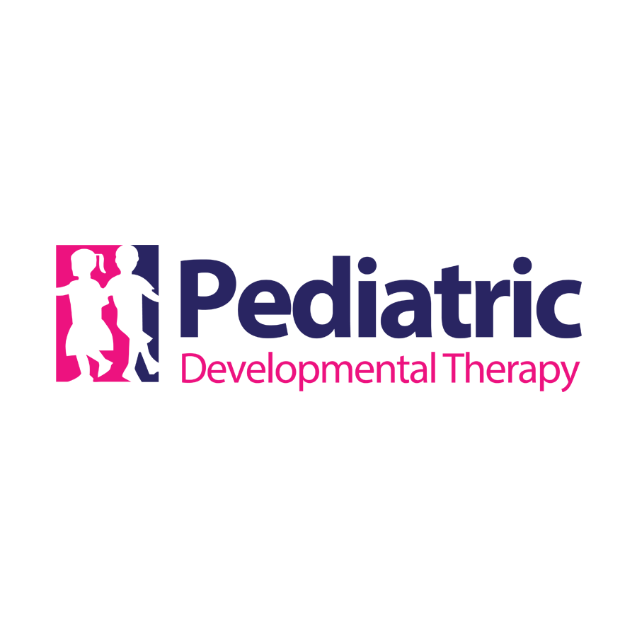 Pediatric Development Therapy Logo - Dark blue sans-serif type with magenta type below and icon of children to left