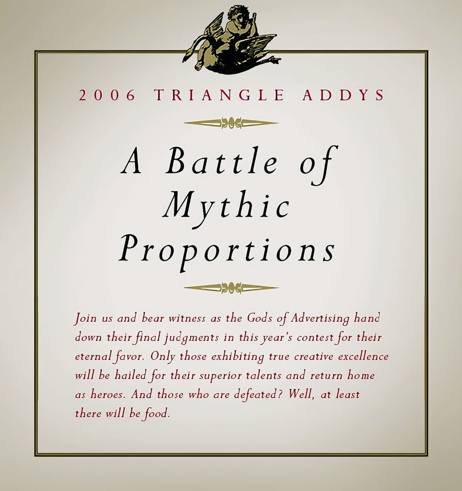 Save the Date email showing 2006 Triangle Addys logo and creative in dark red, black, and metallic gold
