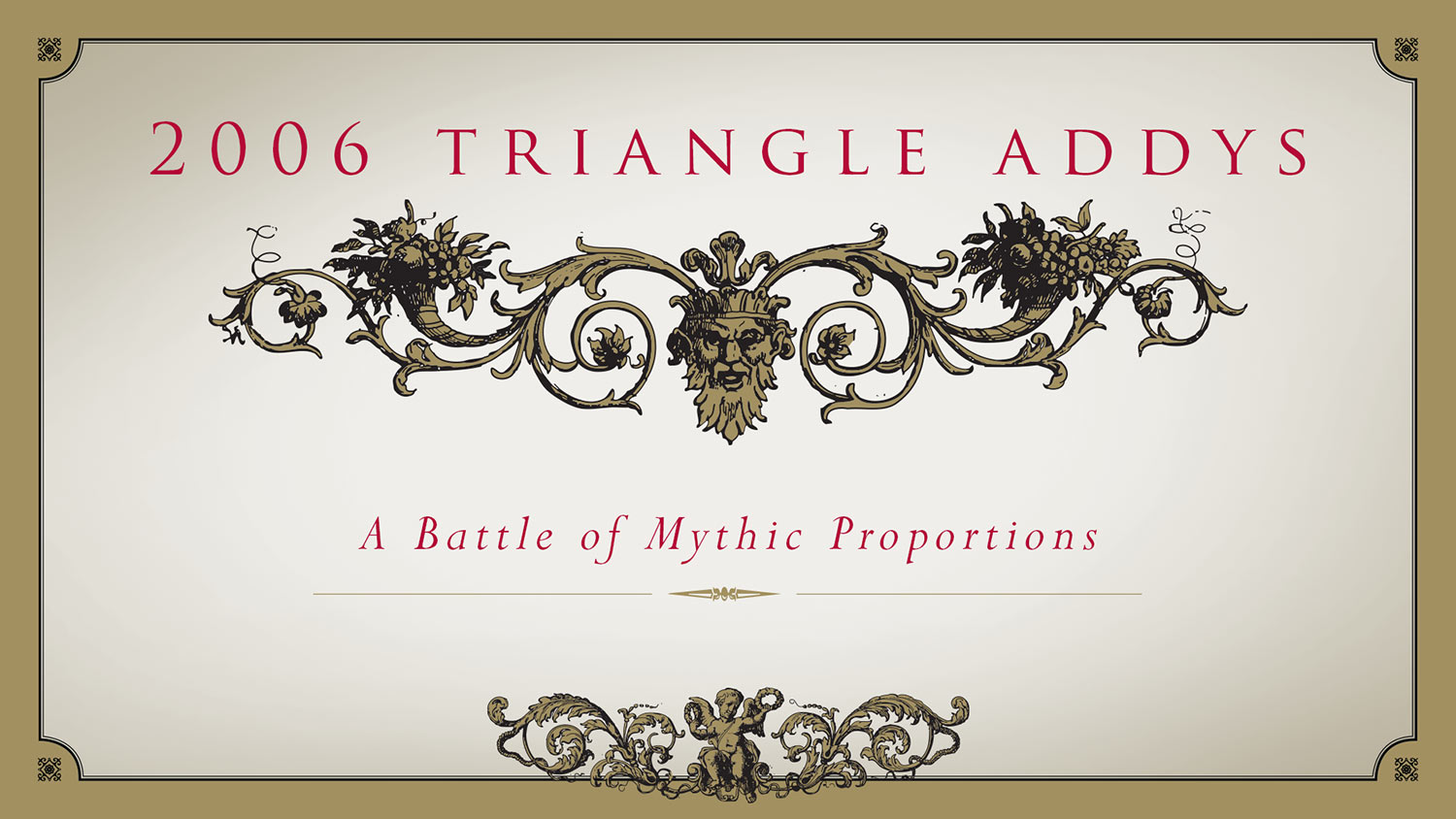 Graphic showing 2006 Triangle Addys logo and creative in dark red, black, and metallic gold