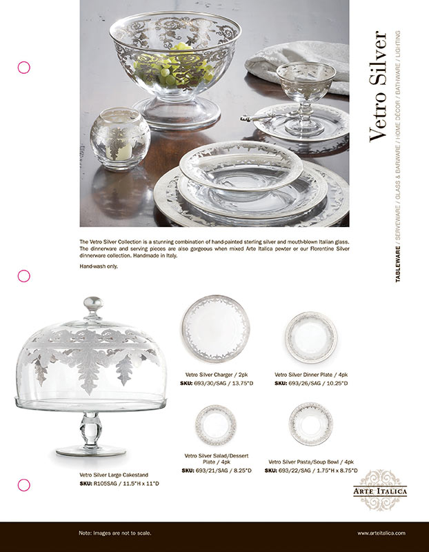 Layout of Arte Italica Vetro Silver collection in print catalog