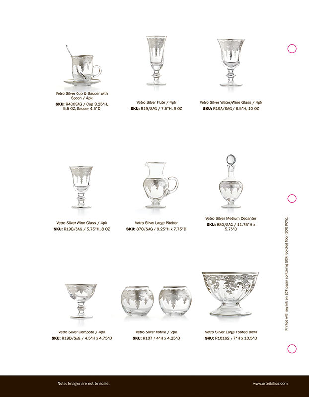 Layout of Arte Italica Vetro Silver collection in print catalog