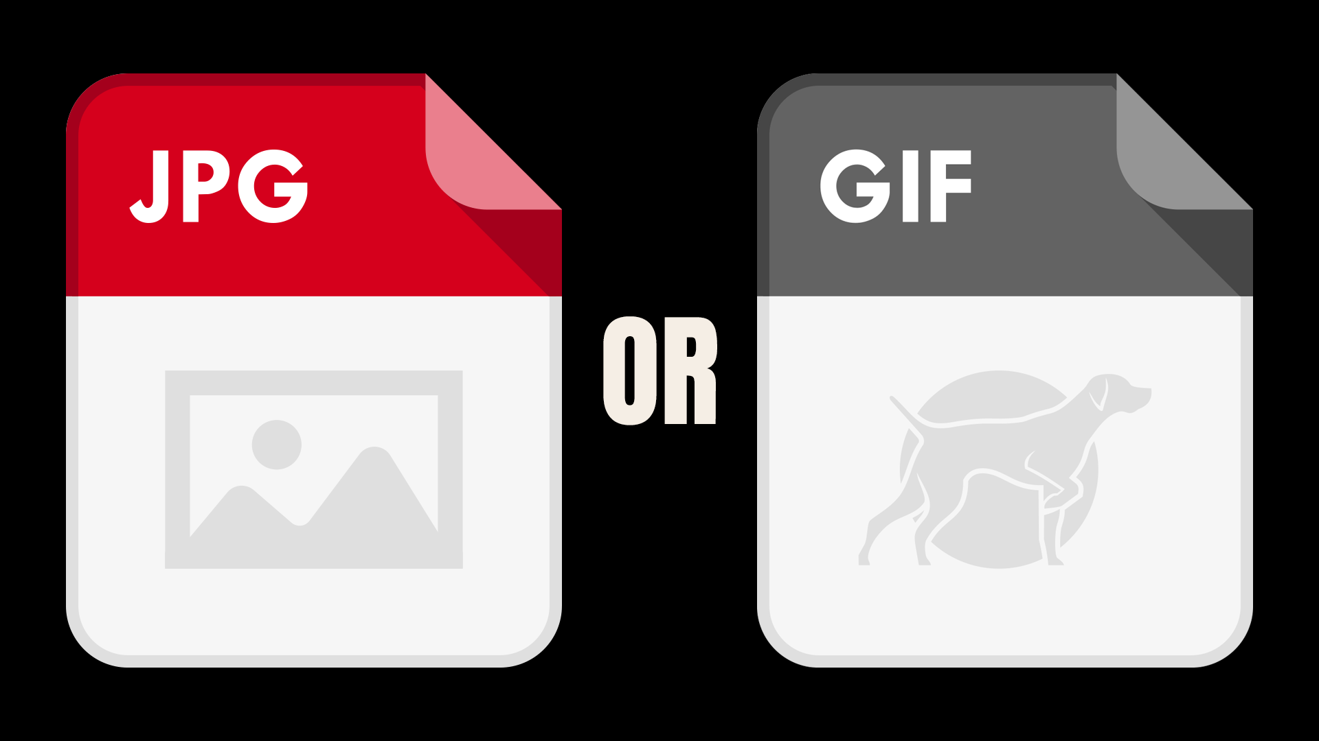 PDF and GIF icons with light cream sans-serif type over black background