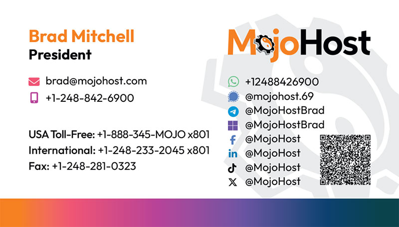 Layout of branded MojoHost business cards