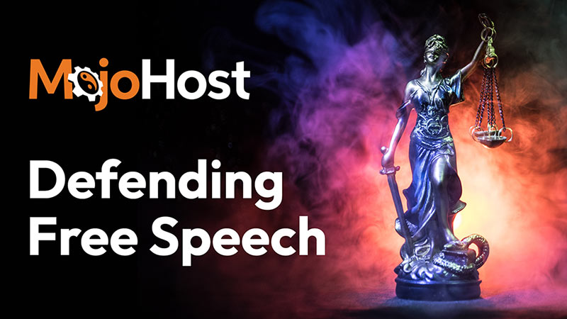 Layout of branded MojoHost social graphic defending free speech