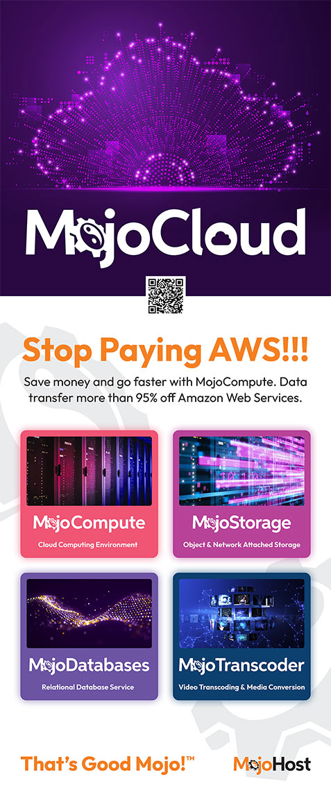Layout of MojoHost branded tradeshow panel for their MojoCloud service