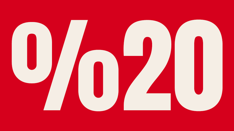 Light cream sans-serif type over red background