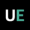 Urban Emu Icon - White and turquoise sans-serif UE on black background